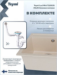 Teymi Мойка кухонная Lori Mini 46 кварцевая бежевая матовая – фотография-13