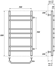 Point Полотенцесушитель водяной П7 500x800 PN07558 хром – фотография-3