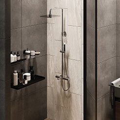 Paini Система душевая Nove 09CR687THQ250F3Q80 с термоcтатом, фиксированный излив, квадр лейки, хром – фотография-2