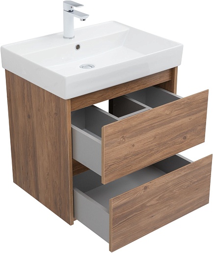 Aquanet Тумба под раковину Nova Lite 60 подвесная дуб шоколадный – фотография-6