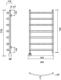 Domoterm Полотенцесушитель электрический Калипсо П7 500x700 EL золото – фотография-3