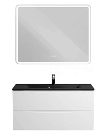 BelBagno Мебель для ванной Marino 100 Bianco Opaco с раковиной BB1000/445-LV-ART-PR-NERO – фотография-1