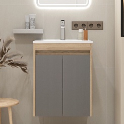 Teymi Тумба с раковиной Netta 50 подвесная дуб/графит – фотография-3