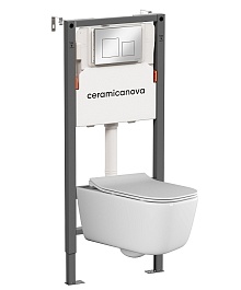 Ceramicanova Подвесной унитаз New Day Rimless с системой инсталляции Balance кнопка Square хром глянцевый – фотография-1