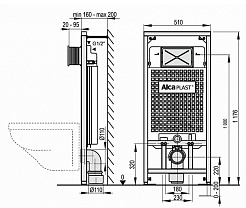 Alcaplast Система инсталляции Sadromodul AM101/1120+M71+M91 4 в 1 кнопка смыва хром – фотография-5