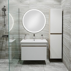 Runo Мебель для ванной Модена 75 подвесная белая/дуб крафт с зеркалом Руан 77 – фотография-2