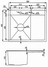 Hoffger Мойка для кухни 5848L Satin левая чаша – фотография-3