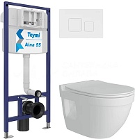 Teymi Унитаз подвесной Vitra Pro T40806 с инсталляцией Aina 1220067 с кнопкой Kati T70021WM