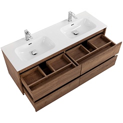 BelBagno Тумба с раковиной Kraft 120 подвесная 4 ящика Rovere Tabacco двойная раковина – фотография-6