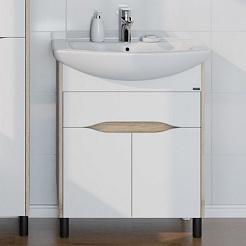 СанТа Мебель для ванной Сатурн 70 1 ящик белая/дуб австралийский – фотография-6