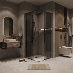 Grossman  Душевой уголок Galaxy 70x70x195 профиль черный матовый стекло тонированное – фотография-5