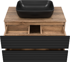 Brevita Мебель для ванной Dakota 80 подвесная дуб галифакс олово/черный кварц – фотография-5