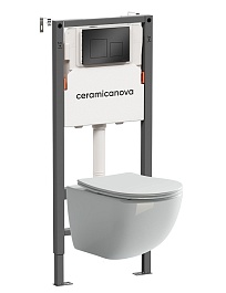 Ceramicanova Подвесной унитаз Forma Rimless с системой инсталляции Balance кнопка Square черный матовый – фотография-1