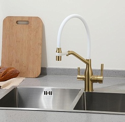 Frap Смеситель для кухни F4397-3 золотой сатин – фотография-4