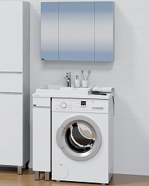 СанТа Мебель для ванной под стиральную машину Марс 80 L белая/светлое дерево – фотография-1