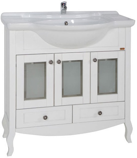 ASB-Woodline Тумба под раковину Флоренция 85 витраж белый/патина серебро – фото, картинка, фотография-1