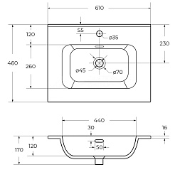 Cezares Тумба с раковиной Eco Cer-N 60 bianco lucido CZR-8095-60 ручки сатиновое золото – фотография-5