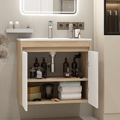 Teymi Тумба с раковиной Netta 70 Волна подвесная дуб/белый – фотография-5