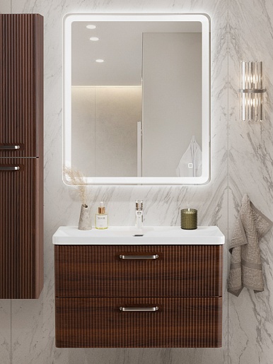 BelBagno Тумба с раковиной Due 80 подвесная Noce ручки Матовый атласный никель – фотография-12