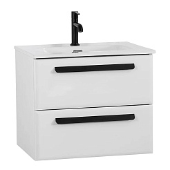 Cezares Тумба с раковиной Eco Cer-N 60 bianco opaco CZR-8095-60 ручки матовые чёрные – фотография-1