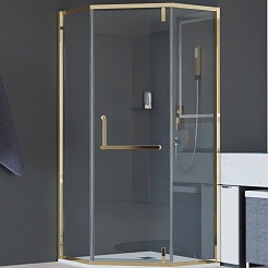 RGW Душевой уголок Hotel HO-084Gb 90x90 профиль золото брашированное стекло прозрачное – фотография-1