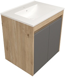 Teymi Тумба с раковиной Netta 60 Волна подвесная дуб/графит – фотография-1