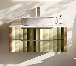 Зов Тумба под раковину Валенсия 100 подвесная зеленый тростник/столешница белая – фотография-1