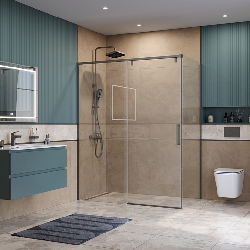 BelBagno Душевой уголок Soft Close-1 SOFT_CLOSE-1-AH-1-160/80-C-GM 160x80 профиль оружейная сталь стекло прозрачное – картинка-3