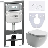 Ceramicanova Подвесной унитаз Metropol Rimless с шумоизоляционной панелью CN1000 с системой инсталляции Envision кнопка Round белая