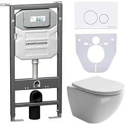 Ceramicanova Подвесной унитаз Metropol Rimless с шумоизоляционной панелью CN1000 с системой инсталляции Envision кнопка Round белая – фотография-1