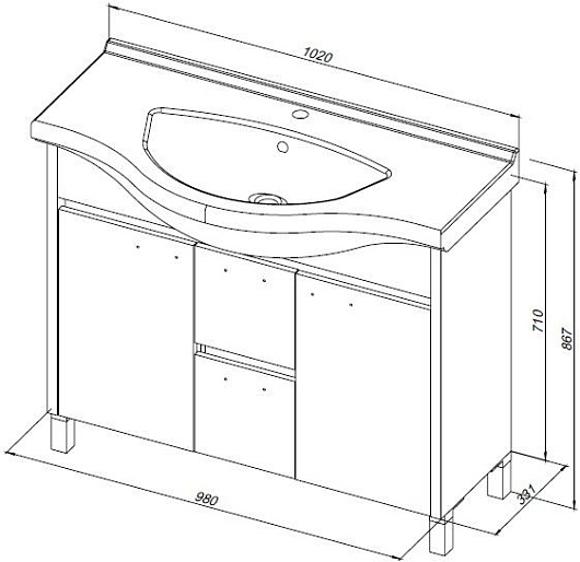 Aquanet Тумба с раковиной Донна 100 белый дуб/белая – фотография-12