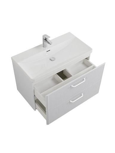 BelBagno Тумба с раковиной Due 80 подвесная Белый металлик ручки Белые – фотография-6