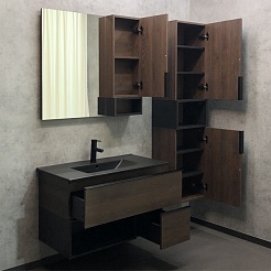 Comforty Тумба с раковиной Франкфурт 90 90EMB подвесная дуб шоколадно-коричневый/черная – фотография-8