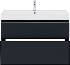 Aquanet Тумба с раковиной Бруклин 100 подвесная черная матовая – фотография-9