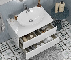 Velvex Тумба с раковиной Luna 80 подвесная белая – фотография-7