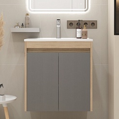 Teymi Тумба с раковиной Netta 60 подвесная дуб/графит – фотография-3