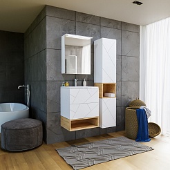 Бриклаер Мебель для ванной Кристалл 60 с нишей белая/дуб бунратти – фотография-2