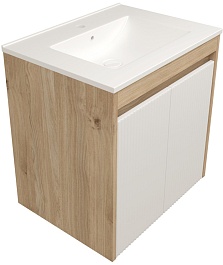 Teymi Тумба с раковиной Netta 60 Волна подвесная дуб/белый – фотография-1