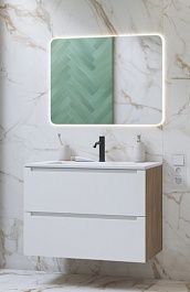 Зов Мебель для ванной Дион 60 подвесная матовая белая/дуб – фотография-1