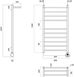 Domoterm Полотенцесушитель электрический Медея СП П10 500x1000 ER хром – фотография-3