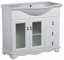 Bas Тумба под раковину Варна 85 белый, вставки стекло, 3 ящика