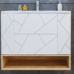 Бриклаер Тумба с раковиной Кристалл 90 с нишей белая/дуб бунратти – фотография-1