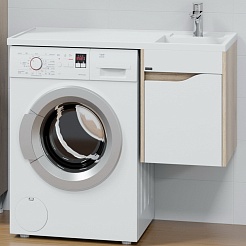 СанТа Тумба с раковиной под стиральную машину Сатурн 100 R подвесная белая/дуб австрийский – фотография-1