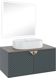 Runo Мебель для ванной Андорра 85 Nuovo подвесная зеленый графит/дуб коньячный – фотография-1