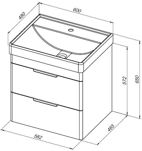 Aquanet Тумба под раковину Ирис New 60 2 ящика подвесная белая глянцевая – фотография-10