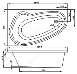 Vagnerplast Акриловая ванна AVONA 150 R – фотография-3