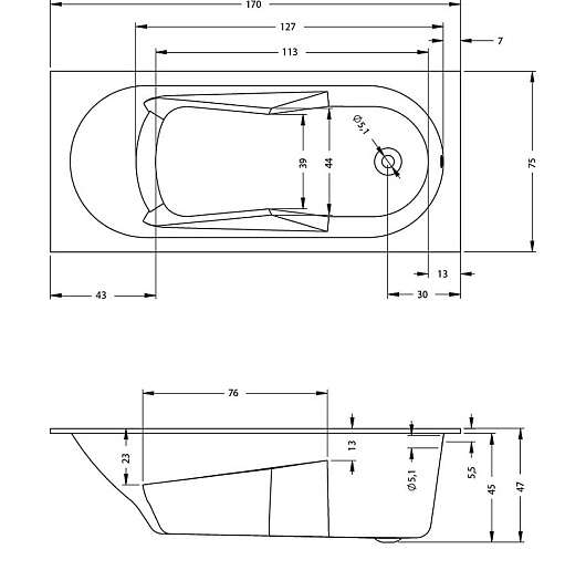 Riho Акриловая ванна LAZY 170х75 – картинка-3