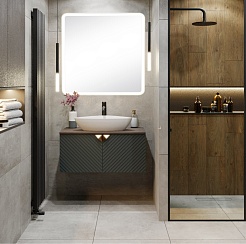 Runo Мебель для ванной Андорра 85 Terzo подвесная зеленый графит/дуб коньячный – фотография-2