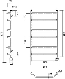 Domoterm Полотенцесушитель электрический Лаура П6 600x800 АБР ER античная бронза – фотография-3