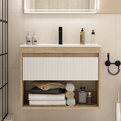 Teymi Тумба с раковиной Vitra 80 Волна подвесная дуб/белый – фотография-3